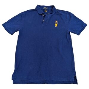 Polo Ralph Lauren Boys Polo Shirt Size L 14-16 Blue Polo Bear Embroidered Short